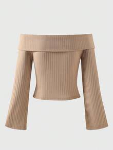 休闲度假简约时尚罗纹面料青少年女孩T恤 - 黑色 - 查看 8