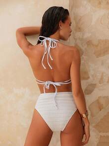 Swim Chiccia 女士素色領結式性感比基尼套裝，適用於度假、夏季沙灘 - 白色 - 查看 2