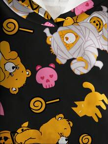 SHEIN X Care Bears 少女卡通图案长袖连帽卫衣 - 白色 - 查看 5