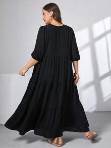 SHEIN Essnce 大码女式黑色连衣裙、可爱连衣裙、超宽松长裙、节日连衣裙、海滩度假服装、音乐会服装、女士夏季服装、女士夏季连衣裙、女士春季服装、女士音乐会服装、女士复活节连衣裙、孕妇装、摄影服装、女士节日服装、女士端庄连衣裙 - 黑色 - 查看 2