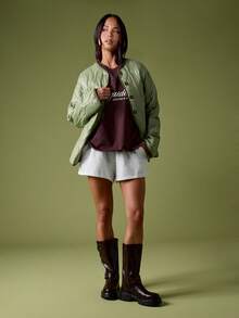 MISSGUIDED 女士绗缝轻便夹克优雅超大号棉服外套冬季秋季外套纽扣前部奢华品牌 M 标志休闲时尚街头服饰 - 軍綠色 - 查看 4