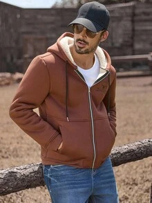 Manfinity Nomadique Men's Fashion Western Cowboy Style Casual Solid Color Denim Sweatshirt Sweatshirt, Fall Winter