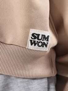 SUMWON Club Boys Crewneck Sweatshirt With Star Logo Print Classic Fall Varsity Pullover School Casual Ribbed Cuffs Teenager Children Streetwear Tween - Khaki - View 5
