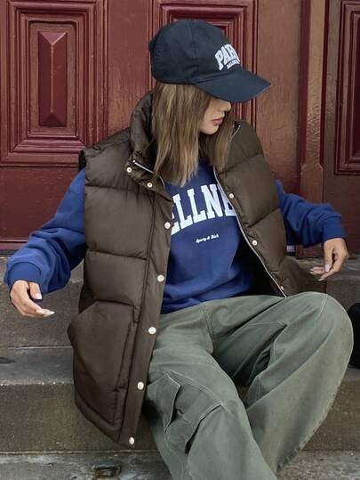 DAZY Chaleco con cuello alto, grueso y cálido, chaqueta de abrigo para mujer