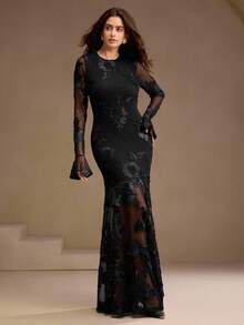 Đầm maxi dài dáng suông, hở lưng, thêu hoa 3D cao cấp, thanh lịch hiệu Anewsta màu đen, thích hợp cho năm mới và Giáng sinh. - màu đen - Xem 7