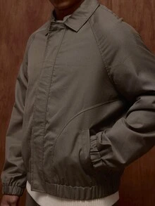 Musero Boxy Smart Style Premium Bomber Zip Through Hidden Placket Jacket Elasticated Hem Waistline Fall/Autumn Winter - Army Green - View 6