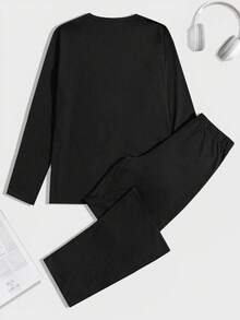 RueChic 棉质男士字母印花常规长袖T恤家居服套装