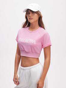 Eassivo Eassivo Camiseta corta de cuello redondo casual y deportiva con estampado para mujer - Rosa - Ver 5
