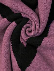 Elenzga Plus Size Women Casual Fashionable Slimming Round Neck Long Sleeve Jacquard Knit Pullover Sweater, Autumn/Winter - Red Violet - View 7