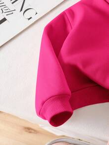 SHEIN 2pcs Baby Girl Fleece Sweatshirt & Pants Set, Embroidered Letter Design, Suitable For Outdoor And Indoor Wear, Autumn/Winter Fall - Hot Pink - View 7
