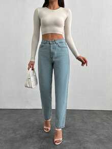 Cottnline Quần jean ống suông cho mẹ bầu 100% cotton - Rửa nhẹ - Xem 5