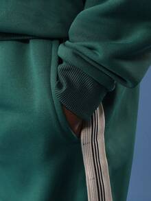 SUMWON Tween Los Angeles Track Team Matching Hoodie Sweatshirt And Shorts Set With Varsity Graphics And Side Pockets Winter Co-Ord Set With Drawstring Waist Fall - Green - View 6