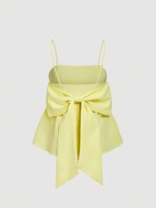 SHEIN MOD Solid Big Bow Back Ruffle Hem Cami Top