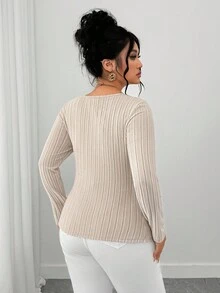 Elenzga Plus Twist Front Sweetheart Neck Tee - Beige - View 2