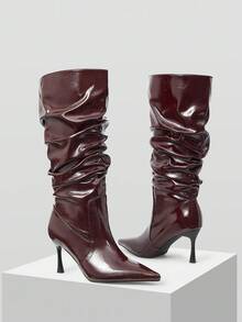 Mnmlis Stivali alla caviglia da donna colore rosso vino, moda versatile con tacco sottile/spesso, tacco alto, punta affusolata, stivali alti fino al ginocchio, adatti per autunno/inverno - Bordò - Visualizzare 12