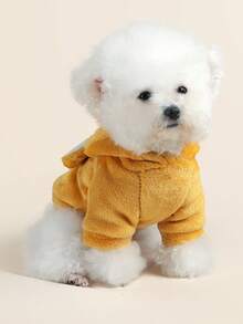 PETSIN 1 件猫狗衣服，秋冬季法兰绒加厚保暖连帽衫，可爱小熊造型变身装，冬季宠物舒适连帽运动衫 - 黃色 - 查看 9