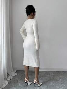 Selianne Women's Hollow Out Waist Bodycon Sweater Dress - Cream - View 2
