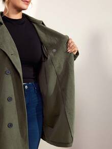 Momelise 大码女式束腰中长款风衣，户外秋冬夹克 - 軍綠色 - 查看 9