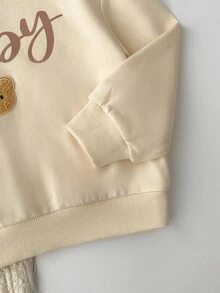 Loomiva YYoung Girls Cute Bear Print Crew Neck Sweatshirt, Comfortable Casual Pullover Suitable For Everyday Wear And School, Autumn/Winter Fall - Beige - View 8