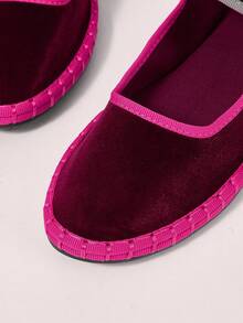 CUCCOO DOLLMOD Women's Burgundy Velvet Classic Comfortable Mary Jane Flat Shoes, Elegant & Fashionable For Christmas Spring Shoes - Burgundy - View 4
