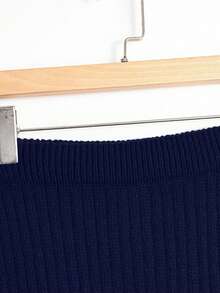 Lyxana Women's Solid Color Rib Knit Sweater Shawl & Skirt Set - Navy Blue - View 4