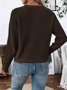 EMERY ROSE Versatile V-Neck Cardigan Sweater, Loose Casual Minimalist Open Front Knit Jacket For Women - Coffee Brown - View 2