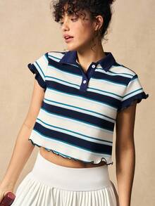 VARSIVA Women's Casual Colorblock Striped Short Sleeve Polo Shirt, Summer - Multicolor - View 7