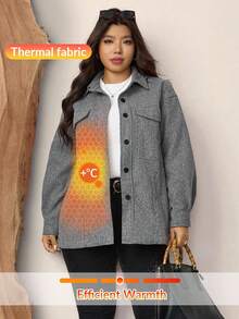 Zelara Plus Drop Shoulder Flap Pocket Overcoat, For Winter Fall Autumn - Grey - View 7