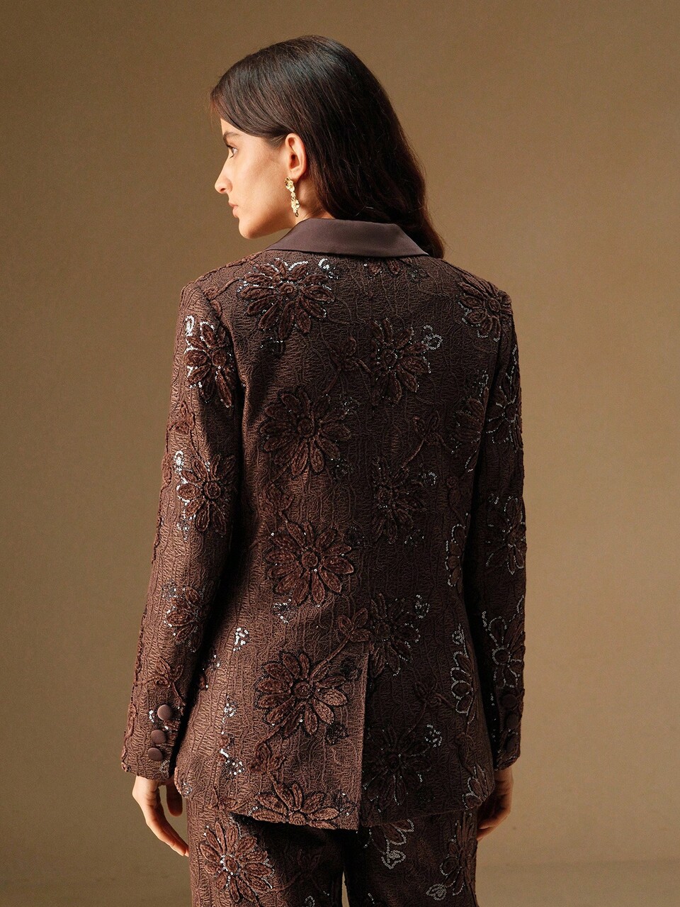 Textured Sequin Shoulder Elegant Office Lady Blazer