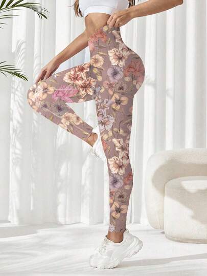 Easithlete Women's Floral Print High Waist Casual Gym Workout Leggings Yoga Pants