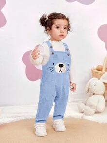 SHEIN Newborn Baby Girl Cute Versatile Corduroy Cartoon Pattern Bib Jumpsuit, Autumn/Winter Fall - Blue - View 13