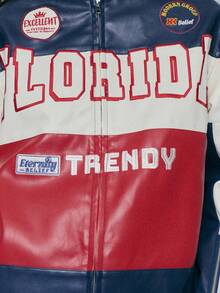 TypaGal The Graphic Moto Jacket Features Bold Stripes And Patches, Making It A Statement For Fall Tops Women, Winter Jacket Wardrobes, And Business Casual - Multicolor - View 7