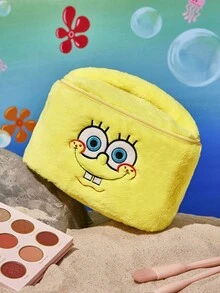 SpongeBob SquarePants | SHEIN 1pc Cute Plush Catoon Pattern Large Capacity Cylindrical Makeup Bag, Handheld, Super Spacious, Can Store Cosmetic Bottles & Daily Necessities, Suitable For Women & Teenagers