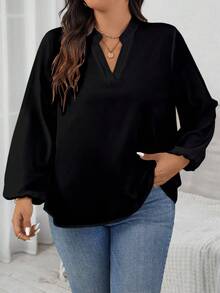 EMERY ROSE 大码女式休闲V领长袖衬衫 - 彩色 - 查看 4