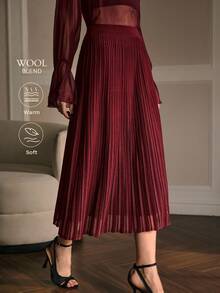 MOTF PREMIUM Plissierter Midi-Pullover-Rock für Herbst & Winter - Bordeaux - Übersicht 1