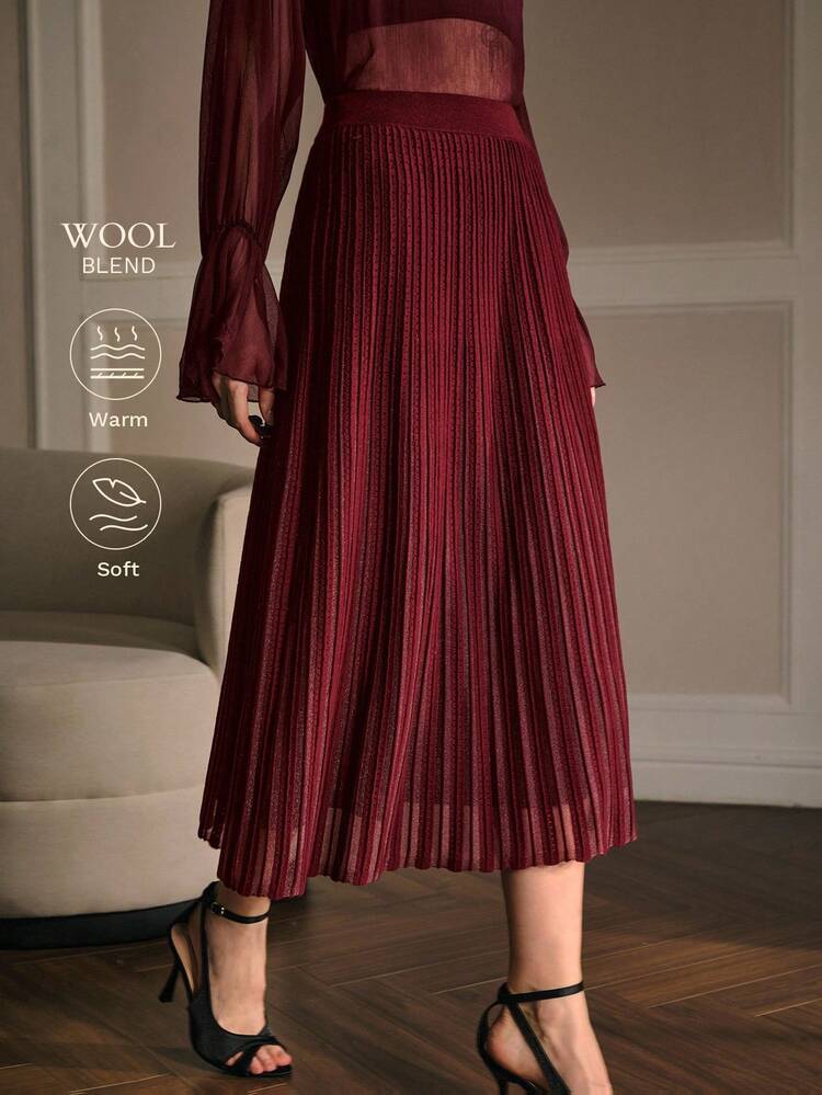 FALDA MIDI PLISADA DE SUÉTER PARA OTOÑO E INVIERNO