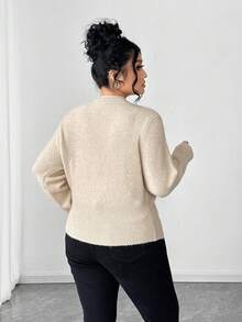Elenzga Plus Size Fitted Sequin Elegant Sophisticated Cardigan Sweater - Apricot - View 2