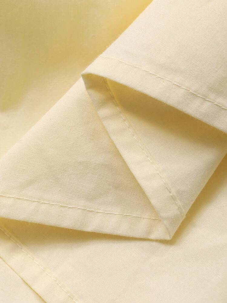 Loose Casual Business Commute Elegant Tie Neck Long Sleeve Women Shirt, Cream Yellow Solid Color, Suitable For Autumn & Spring