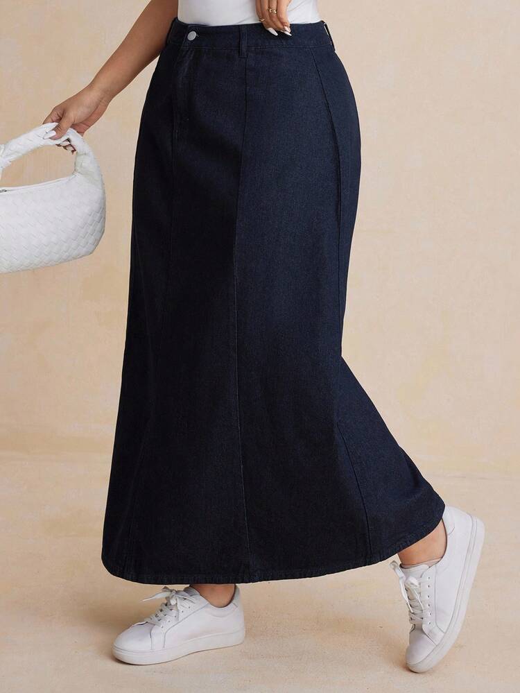 Dazy Plus Plus Size A-Line Loose Long Denim White Skirt Fall/Winter