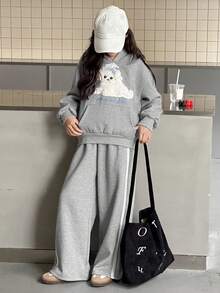 Dazy Kids 2pcs/Set Tween Girls Hooded Fleece Sweatshirt And Pants Set, Autumn/Winter - Grey - View 1