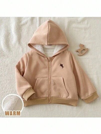 Loomiva 1 件年轻男童休闲学院风舒适纯色刺绣骏马图案时尚百搭拉链夹克外套，卡通骏马刺绣柔软针织圆领长袖夹克外套，儿童拉链夹克，儿童轻便夹克，儿童夹克，男童休闲夹克，骏马休闲夹克，男童拉链夹克，男童秋季夹克，男童轻便夹克，可爱男童夹克