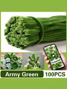 优质毛绒雪尼尔茎 - 100/150 件，用于逼真的向日葵花束和家居花卉装饰，扭曲棒用于 DIY 向日葵花束手工材料毛绒雪尼尔茎 - Yellow + Brown + Grass Green - 查看 8