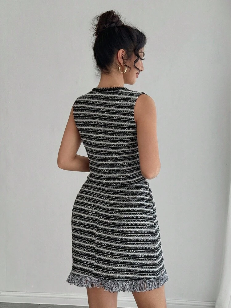 Women's Striped Single-Breasted Vest And Mini Skirt Fashion 2 Pieces Set