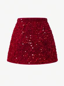 Sparklyn Young Girl Christmas Urban Elegant Red Plaid Fabric Heart Shaped Pocket Skirt. The Classic Red Plaid Fabric Is A Quintessential Christmas Element, Adding A Festive Vibe To The Girls'. The Heart-Shaped Pocket Design Is Cute And Unique, Highlighting The Girlish Charm. This Elegant Red Plaid Skirt Is Suitable For Girls To Wear During The Christmas Season, Showcasing An Urban And Graceful Style. Fall Winter - Red - View 2