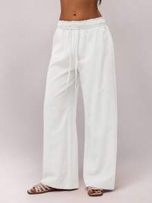 SHEIN Forever 21 女装春季新款低腰褶皱腰带设计休闲裤 - 白色 - 查看 1
