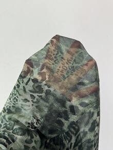 Rafferiza 女式高腰豹纹喇叭美人鱼长裙，适合春夏秋冬 - 綠色 - 查看 7