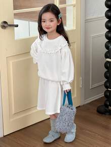 DAZY Young Girl Girls Cozy Knit Crew Neck Sweatshirt Set, Fall - White - View 2