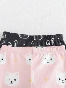 Cozy Pixies Baby Mädchen Kuschel-Fit Pyjama Set, Cartoon Hase & Katze Muster, weicher Strick Rundhals Langarm Top und Hose, Ganzjährig