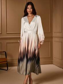 Lilora Women's Elegant Gradient Color V-Neck Lantern Sleeve Dress Ethereal Vogue,Concert,ملابس شتوية للنساء - Multicolor - View 2