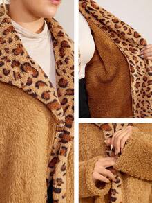 Momelise 大码豹纹拼布常规夹克 - 棕色 - 查看 2